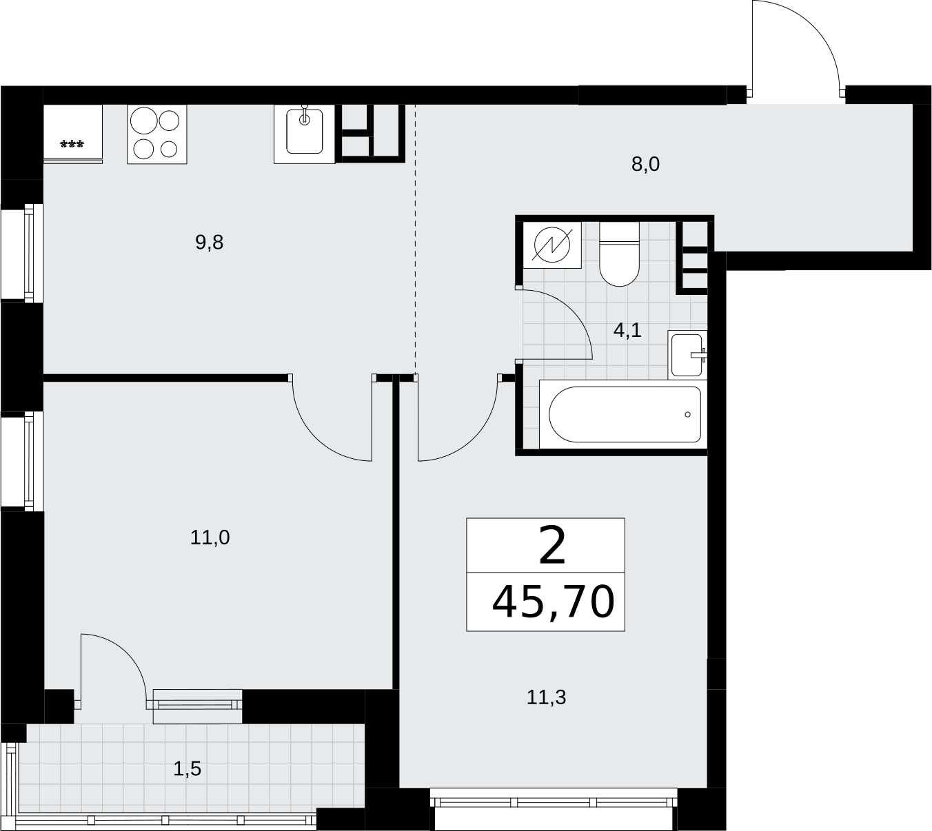 3-комнатная квартира в ЖК Дом Дау на 63 этаже в 1 секции. Сдача в 2 кв. 2027 г.