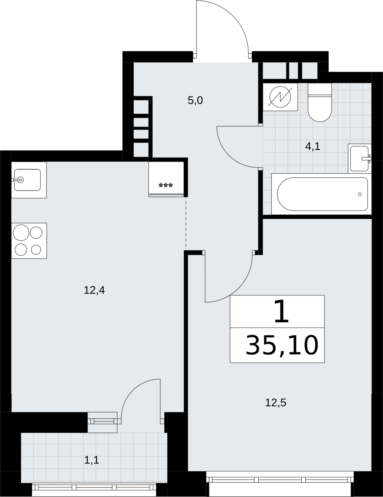 1-комнатная квартира в ЖК Дом Дау на 18 этаже в 1 секции. Сдача в 2 кв. 2027 г.