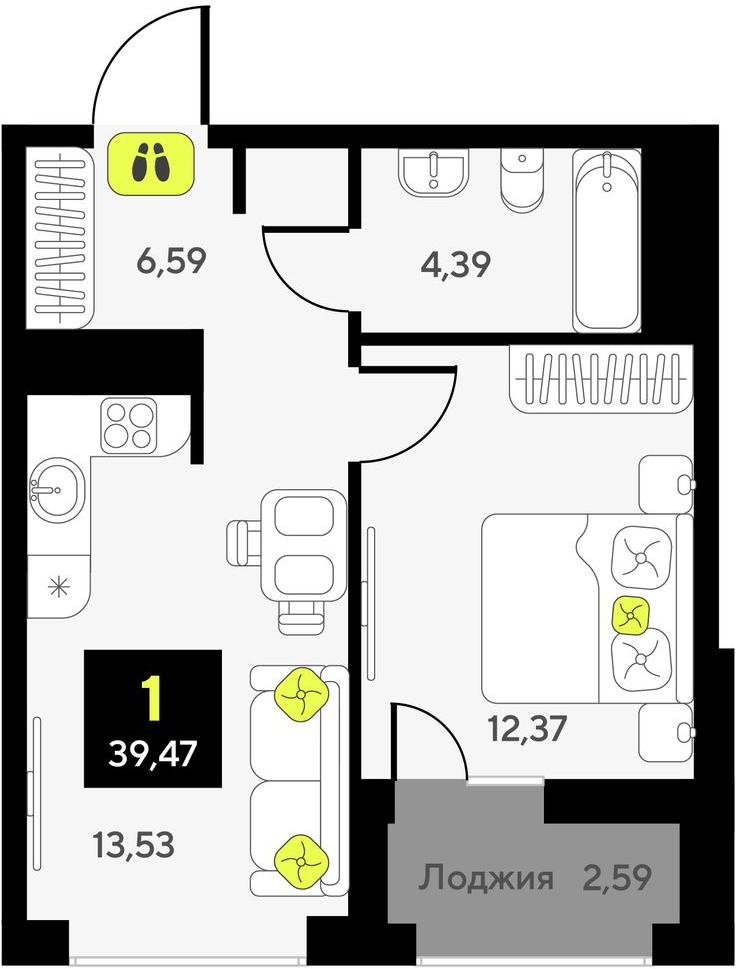 3-комнатная квартира в ЖК VEREN PLACE Одесская на 10 этаже в 1 секции. Сдача в 3 кв. 2026 г.