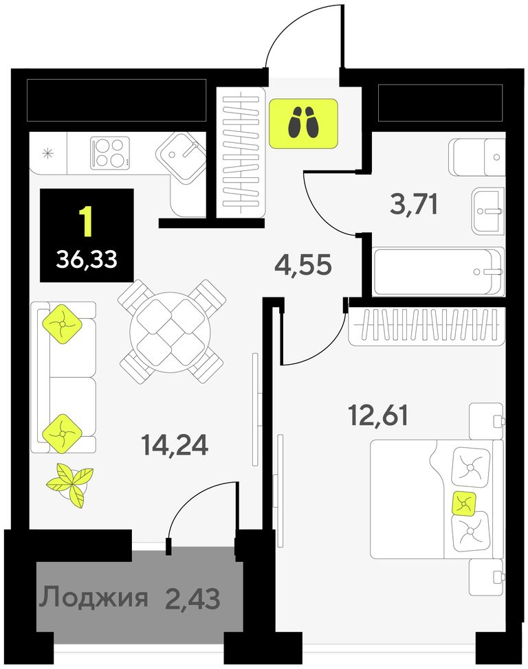 1-комнатная квартира в ЖК VEREN PLACE Одесская на 3 этаже в 1 секции. Сдача в 3 кв. 2026 г.