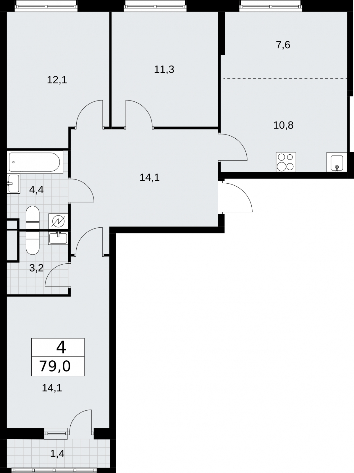 4-комнатная квартира с отделкой в ЖК ERA на 6 этаже в 1 секции. Сдача в 3 кв. 2026 г.