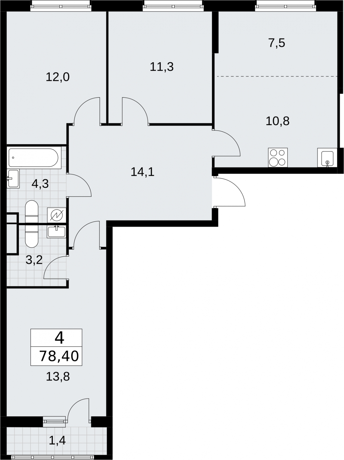 2-комнатная квартира в ЖК Дом Дау на 68 этаже в 1 секции. Сдача в 2 кв. 2027 г.