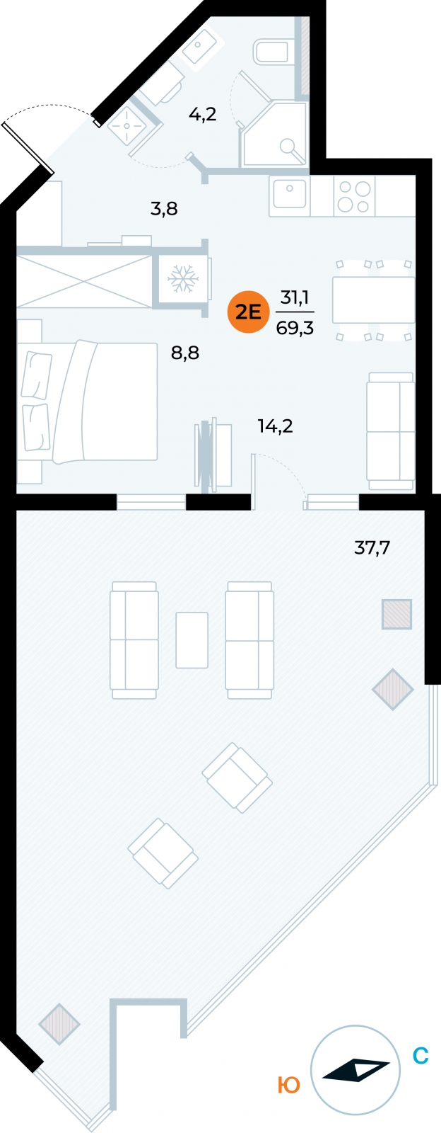 1-комнатная квартира в ЖК Эко-квартал VERY на 11 этаже в 1 секции. Сдача в 1 кв. 2024 г.