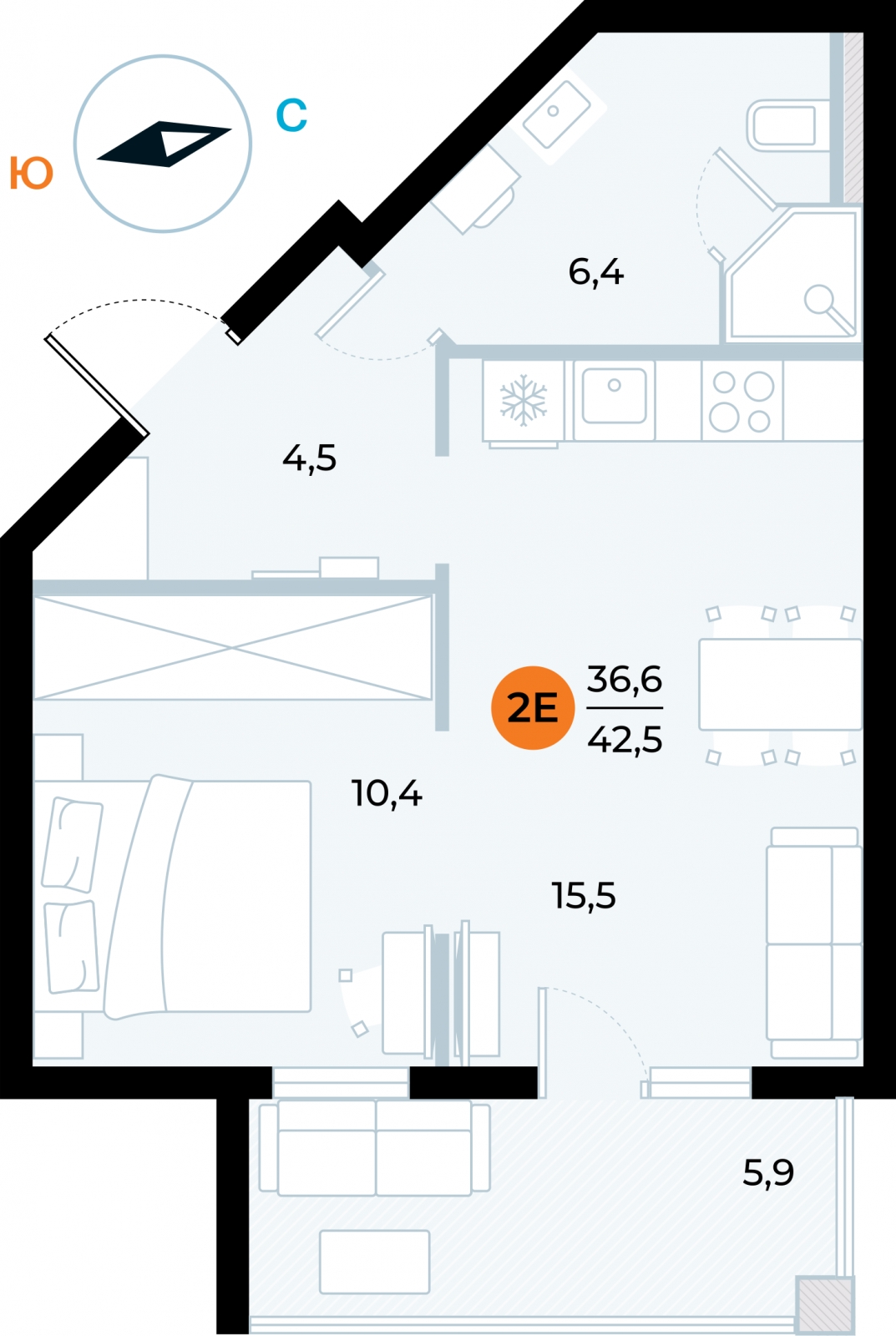 1-комнатная квартира в ЖК Эко-квартал VERY на 16 этаже в 1 секции. Сдача в 1 кв. 2024 г.