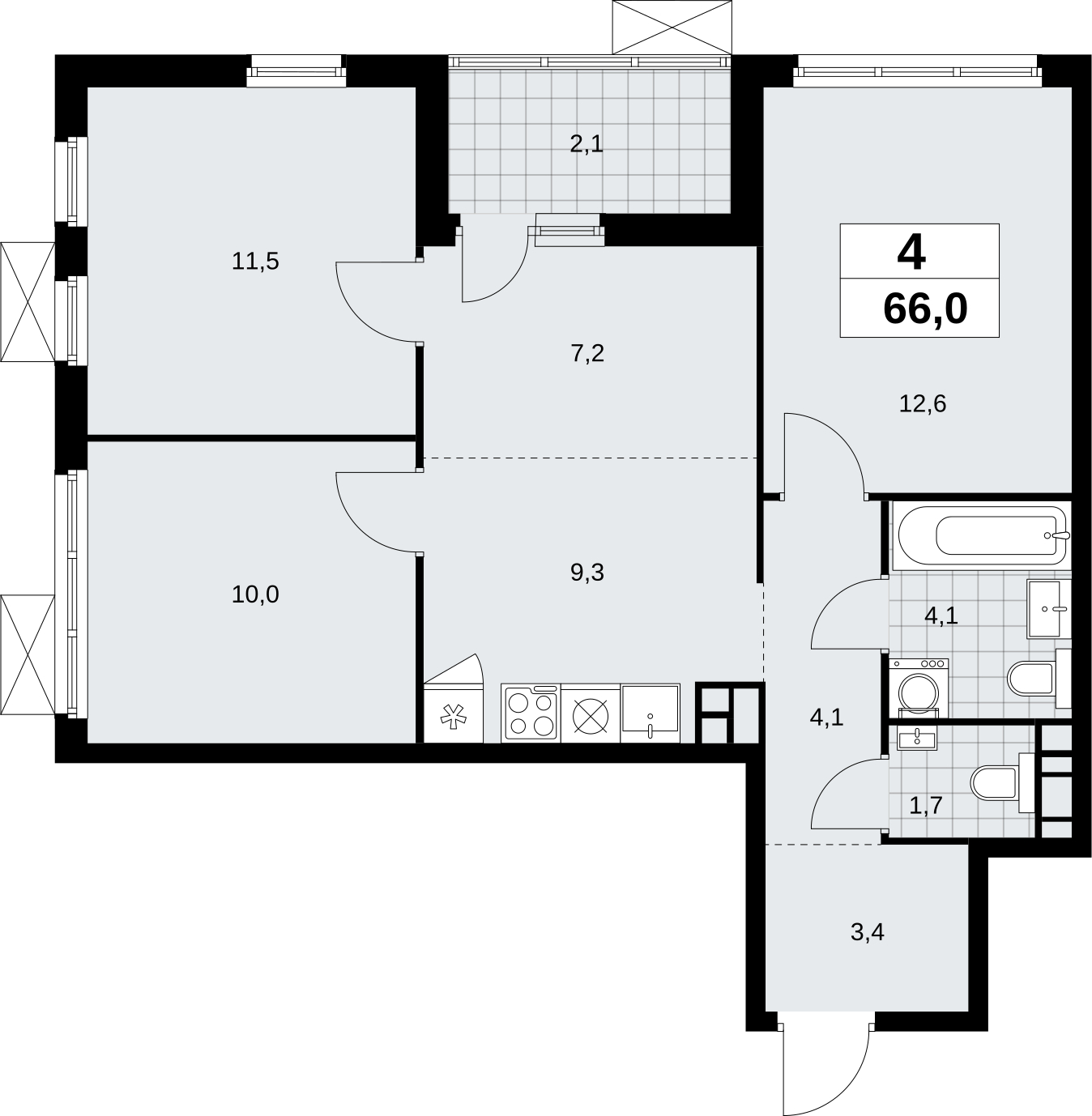 3-комнатная квартира в ЖК Скандинавия на 3 этаже в 3 секции. Сдача в 2 кв. 2026 г.