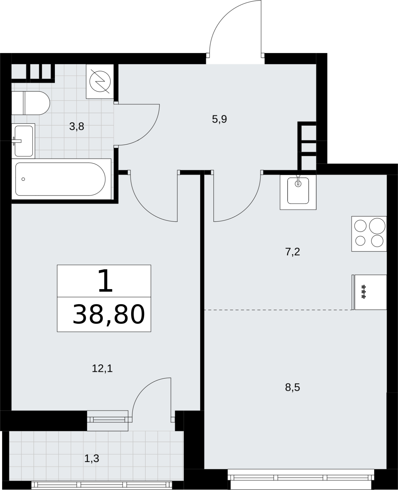 3-комнатная квартира в ЖК Родные кварталы на 8 этаже в 1 секции. Сдача в 3 кв. 2026 г.