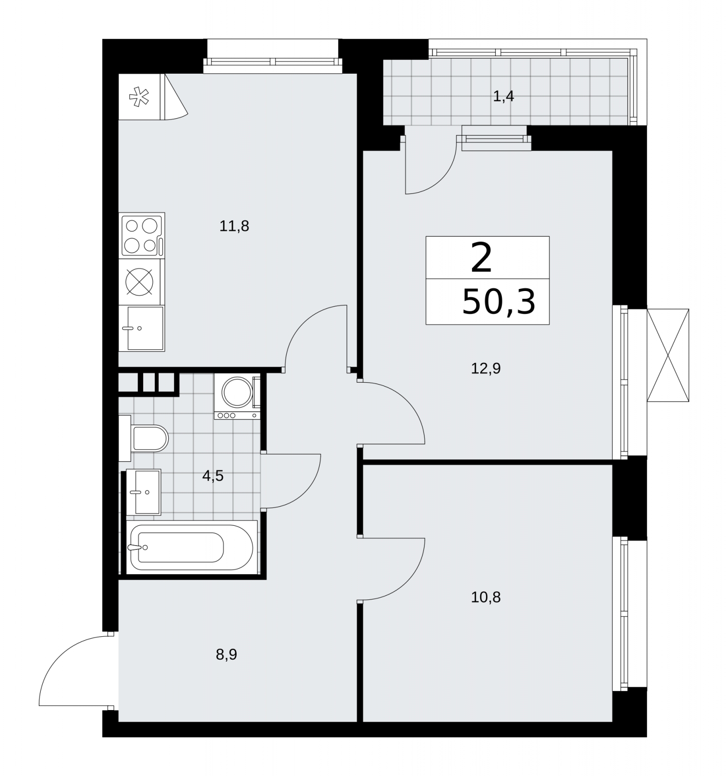 2-комнатная квартира в ЖК Скандинавия на 5 этаже в 4 секции. Сдача в 2 кв. 2026 г.