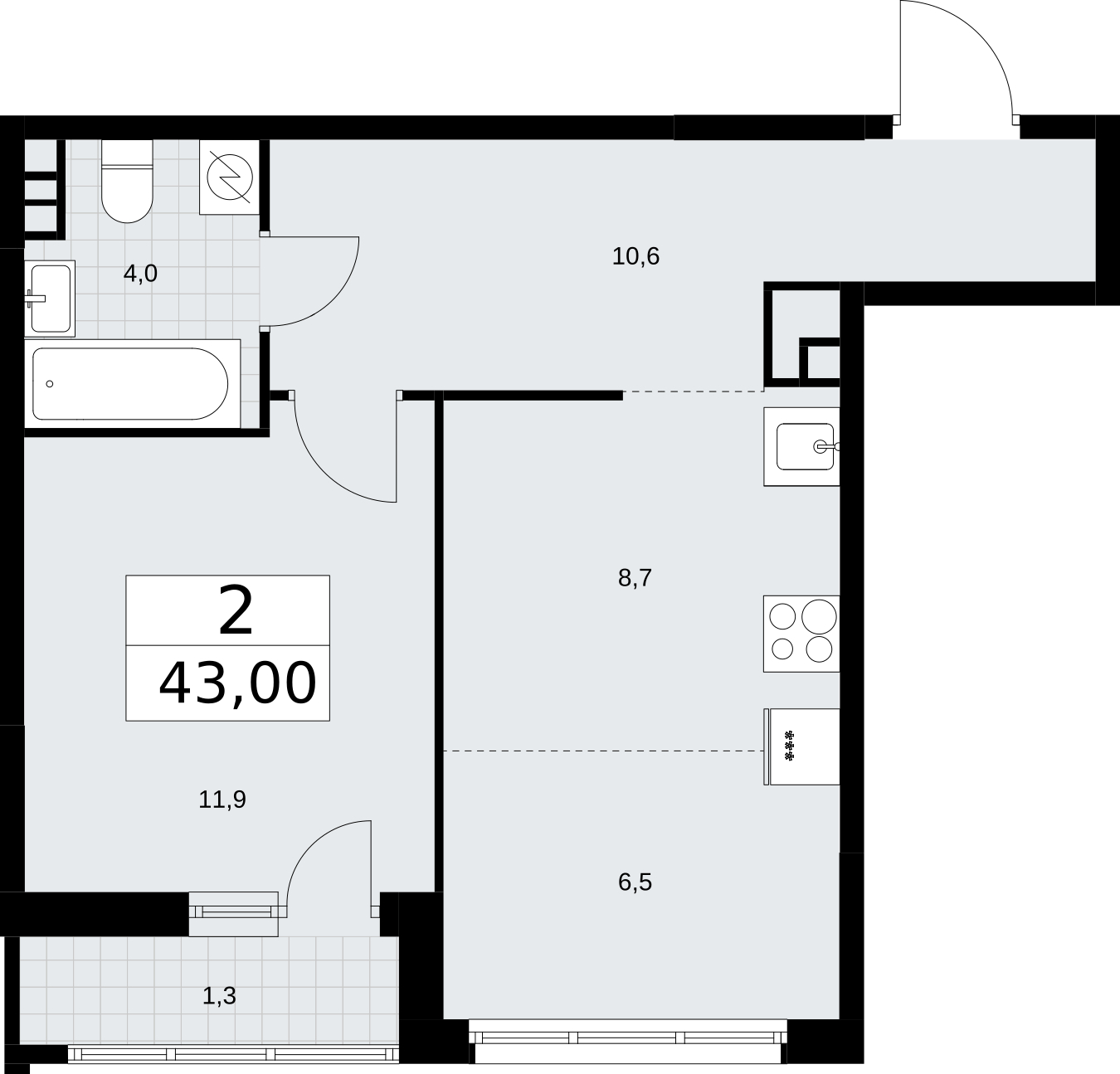 3-комнатная квартира в ЖК Дом Дау на 33 этаже в 1 секции. Сдача в 2 кв. 2027 г.