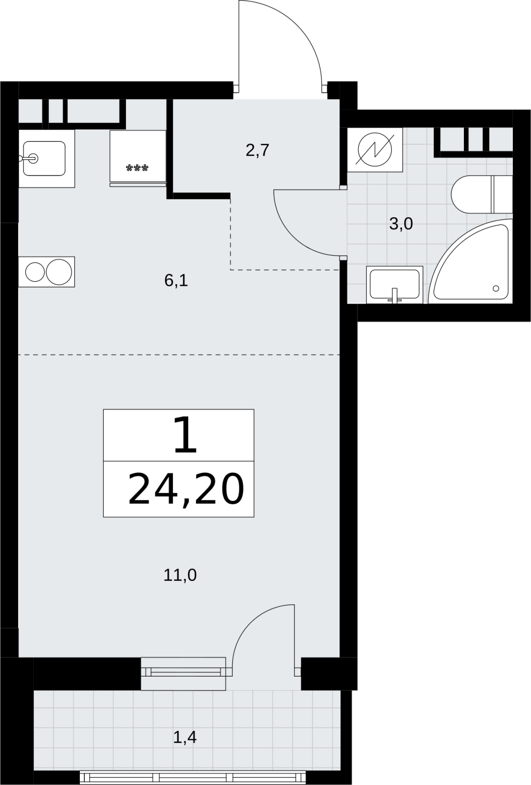 4-комнатная квартира в ЖК Дом Дау на 61 этаже в 1 секции. Сдача в 2 кв. 2027 г.