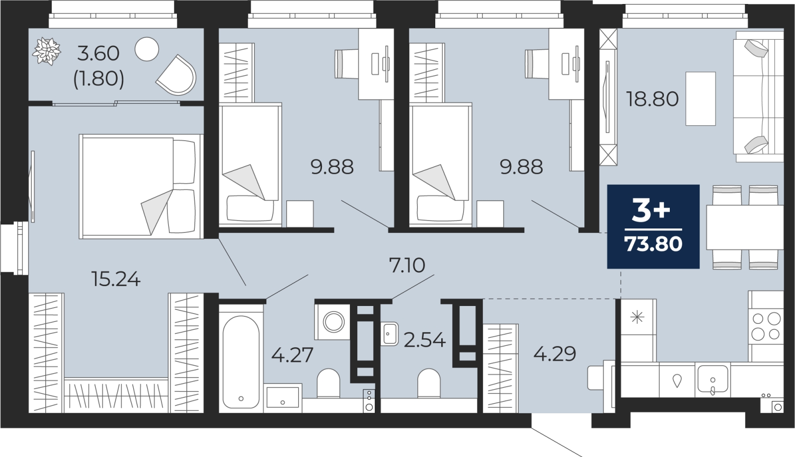 1-комнатная квартира в ЖК Родные кварталы на 7 этаже в 5 секции. Сдача в 3 кв. 2026 г.