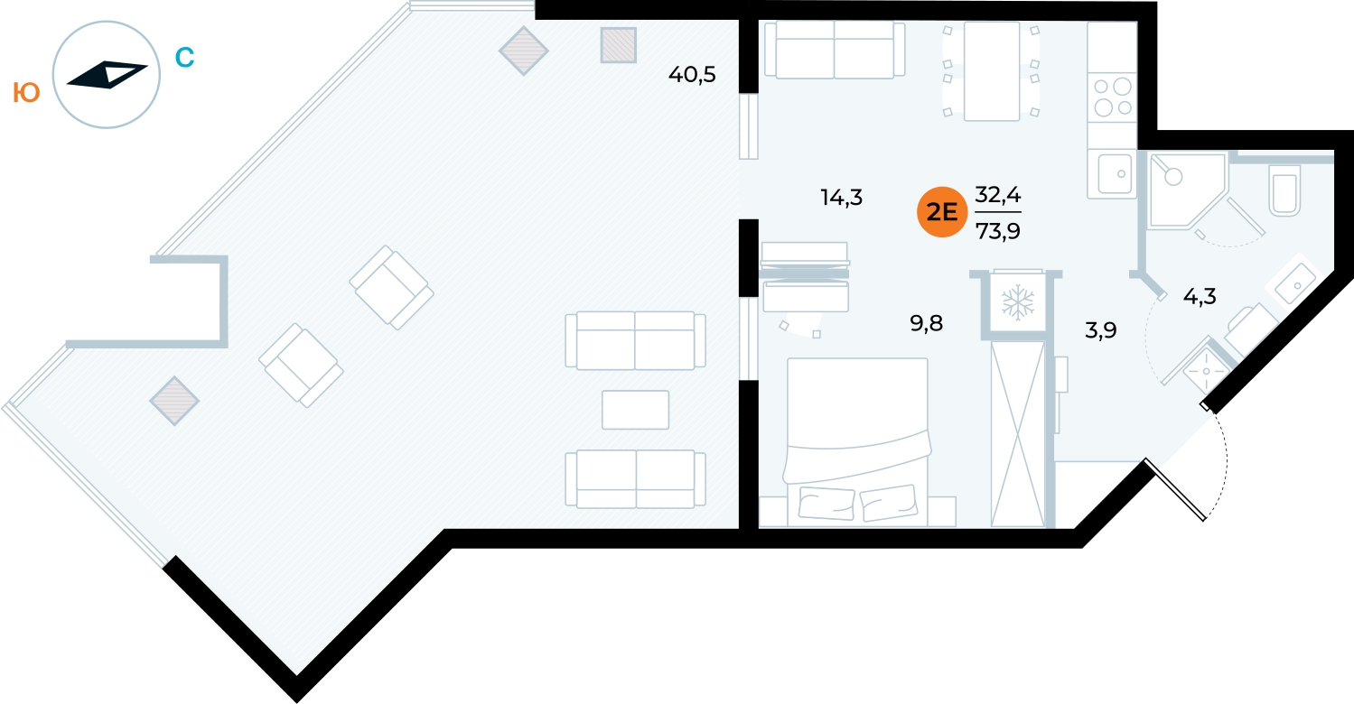 2-комнатная квартира в ЖК Novella на 4 этаже в 2 секции. Сдача в 4 кв. 2023 г.