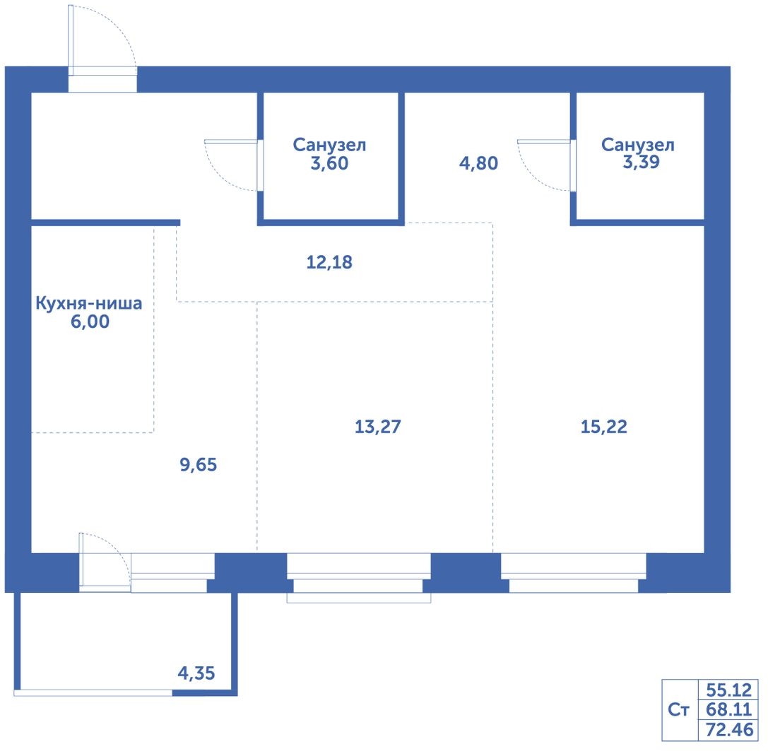 2-комнатная квартира в ЖК Спектр на 2 этаже в 2 секции. Сдача в 1 кв. 2025 г.