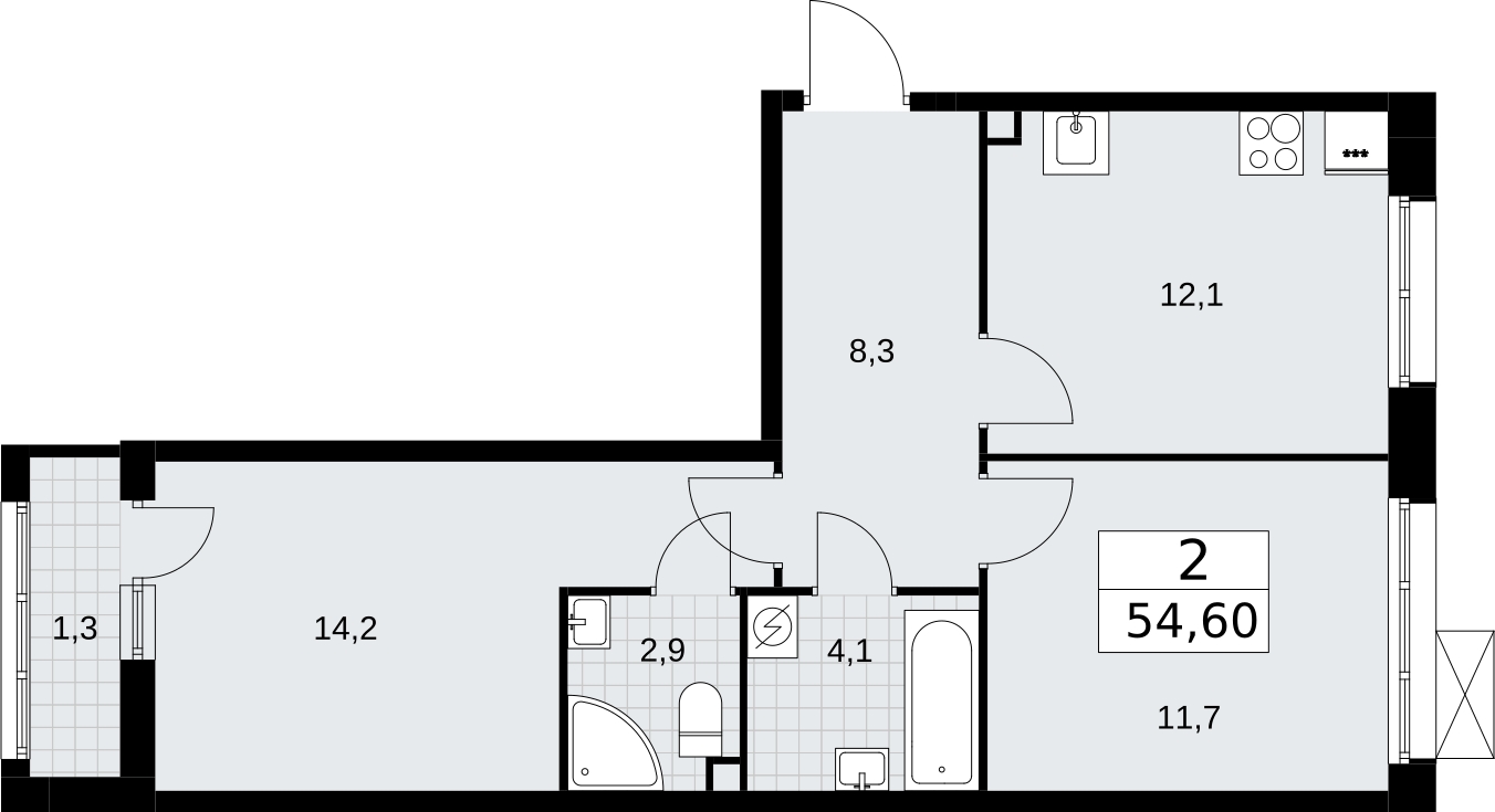 2-комнатная квартира в ЖК Novella на 8 этаже в 5 секции. Сдача в 4 кв. 2023 г.
