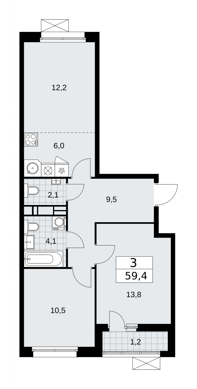 4-комнатная квартира в ЖК Скандинавия на 12 этаже в 1 секции. Сдача в 2 кв. 2026 г.