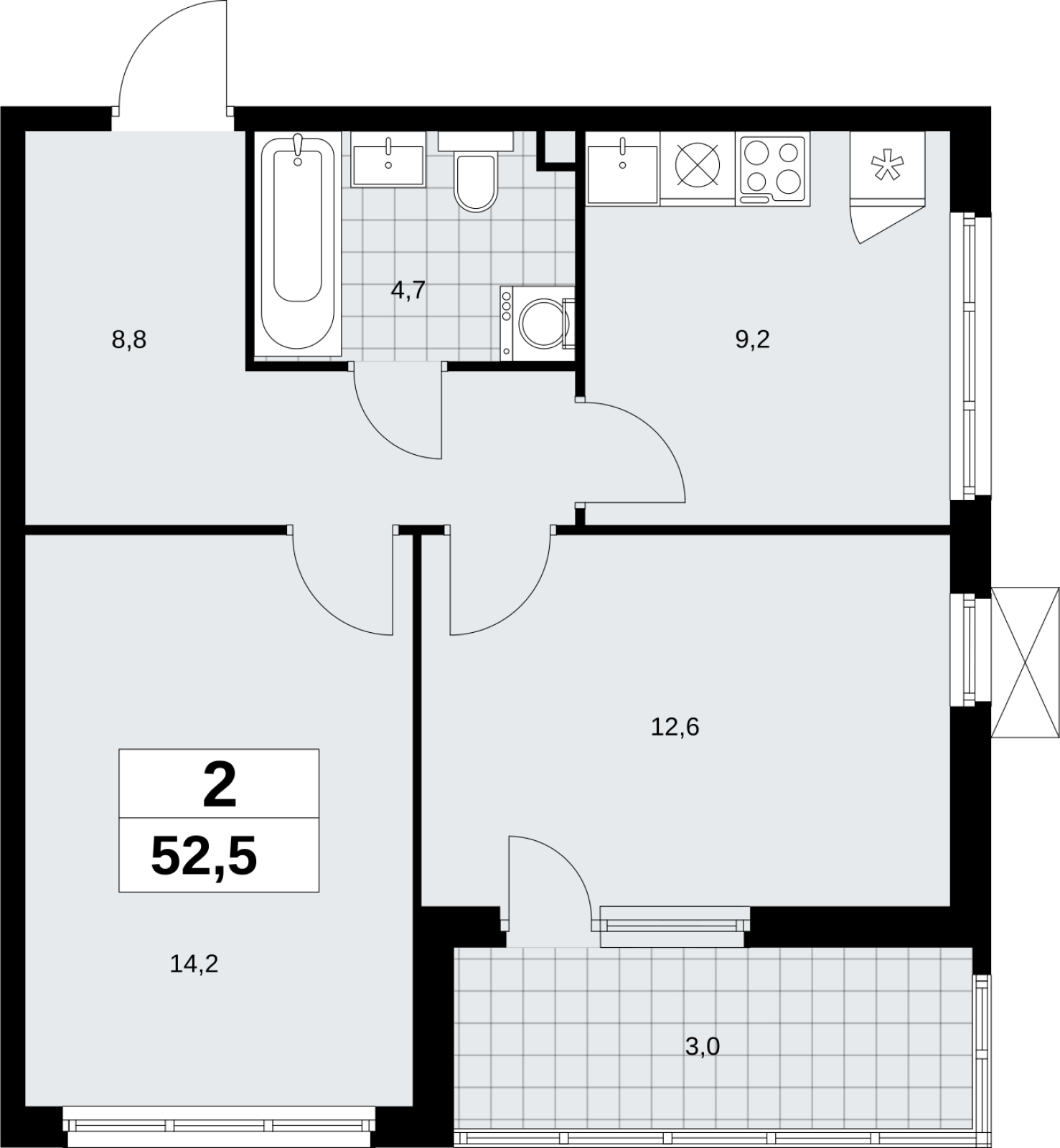 3-комнатная квартира в ЖК Скандинавия на 3 этаже в 3 секции. Сдача в 2 кв. 2026 г.