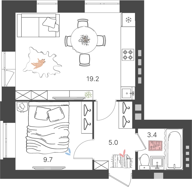 2-комнатная квартира в ЖК Novella на 1 этаже в 6 секции. Сдача в 4 кв. 2023 г.