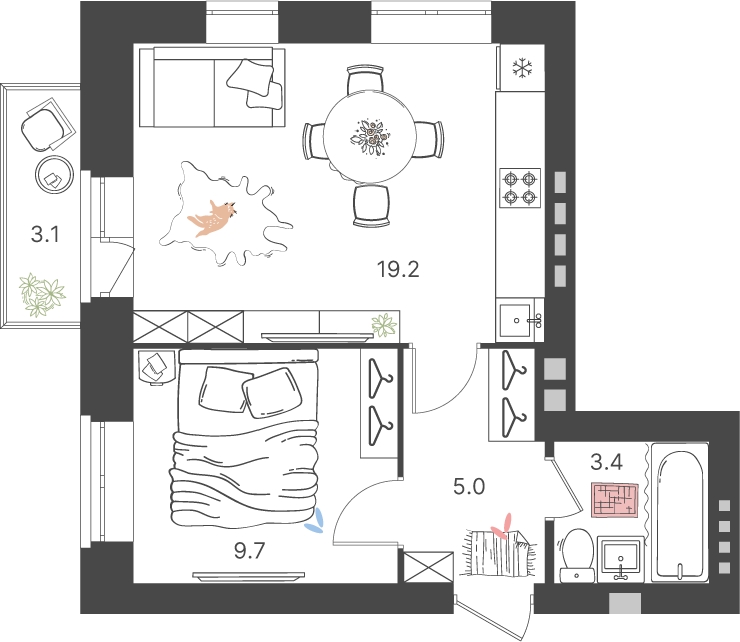 2-комнатная квартира в ЖК Novella на 1 этаже в 2 секции. Сдача в 4 кв. 2023 г.