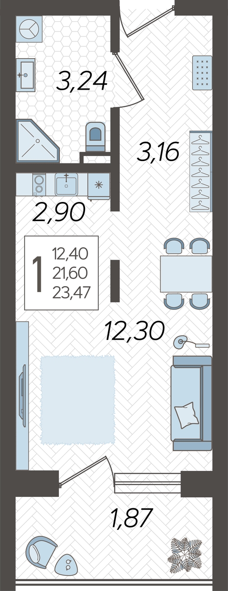 3-комнатная квартира в ЖК Родные кварталы на 6 этаже в 2 секции. Сдача в 3 кв. 2026 г.