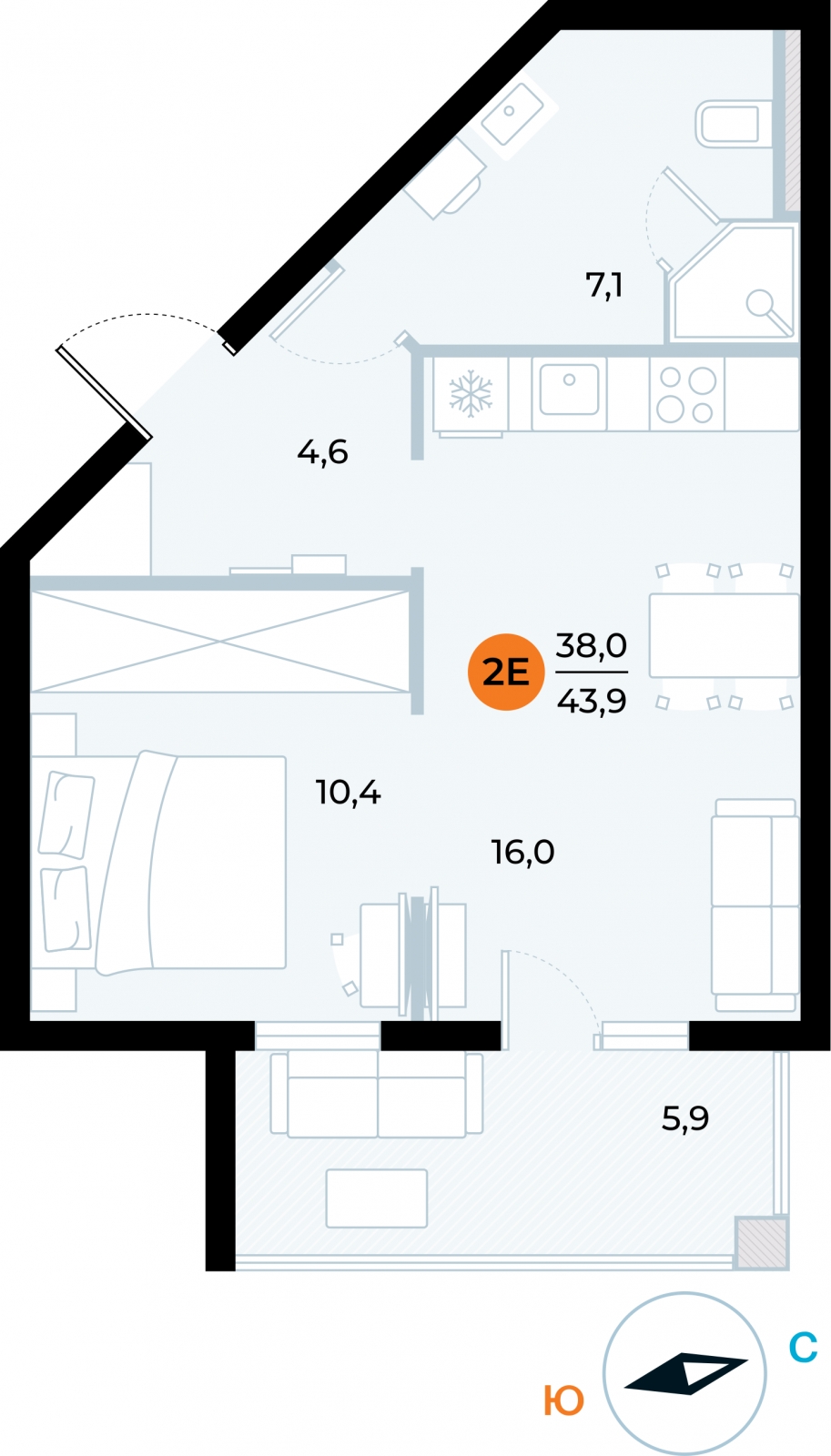 1-комнатная квартира в ЖК Беринг на 12 этаже в 2 секции. Сдача в 4 кв. 2025 г.