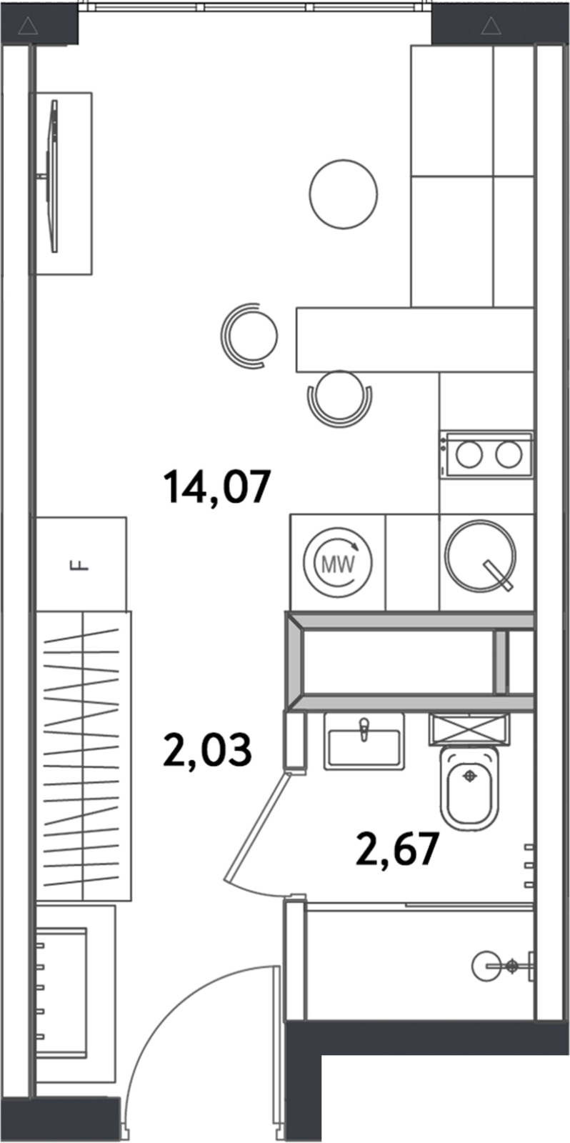 1-комнатная квартира (Студия) с отделкой в ЖК Квартал Метроном на 13 этаже в 7 секции. Сдача в 3 кв. 2026 г.
