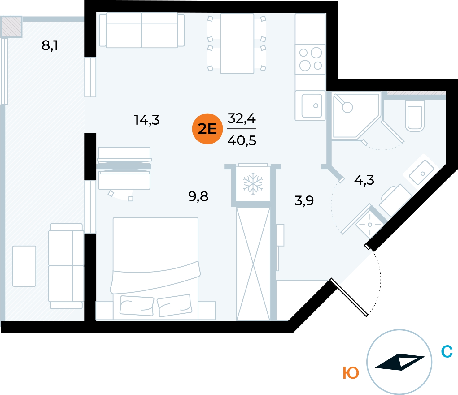 2-комнатная квартира с отделкой в ЖК ERA на 7 этаже в 1 секции. Сдача в 3 кв. 2026 г.
