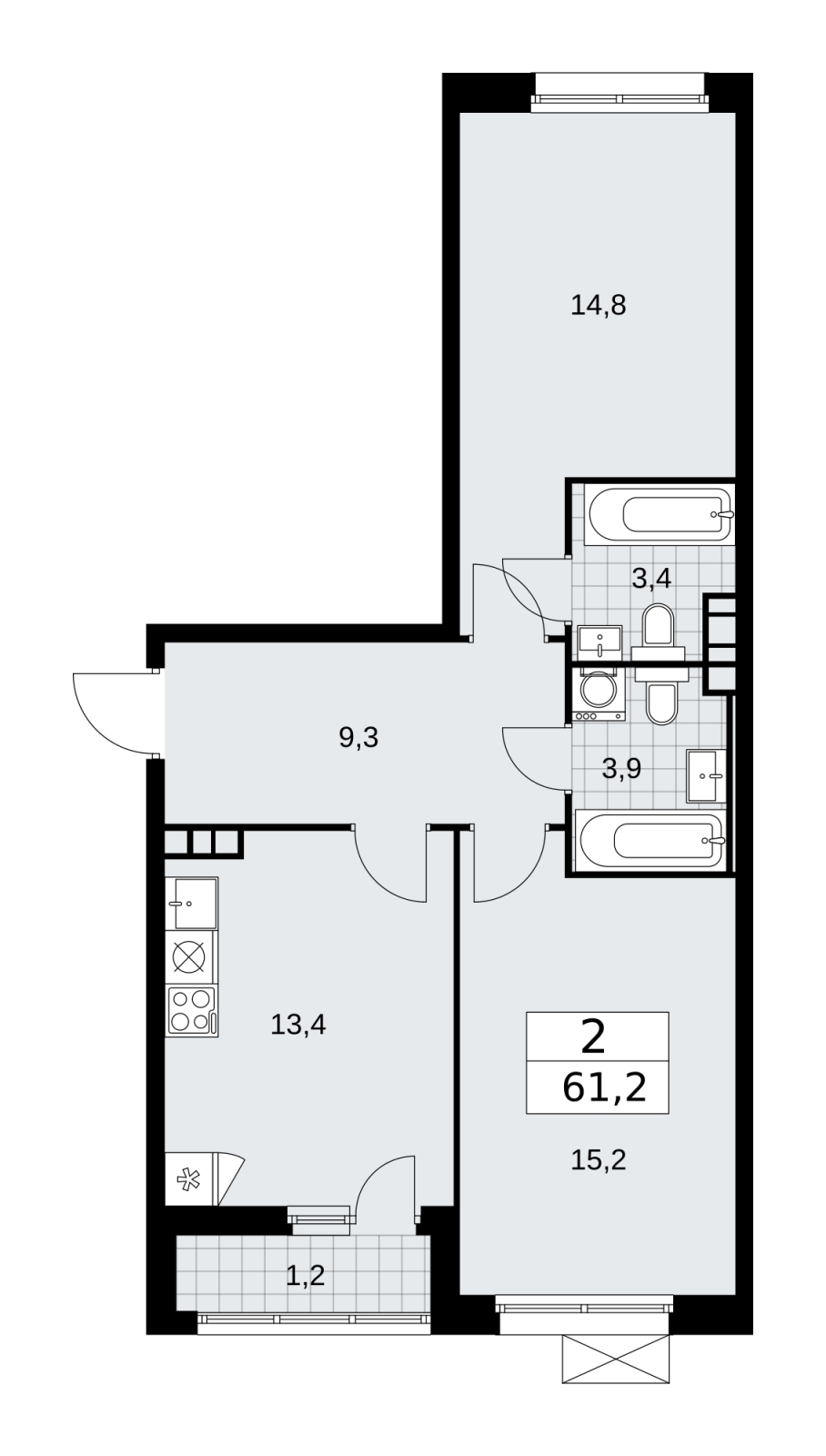 2-комнатная квартира в ЖК Императорские Мытищи на 1 этаже в 2 секции. Дом сдан.