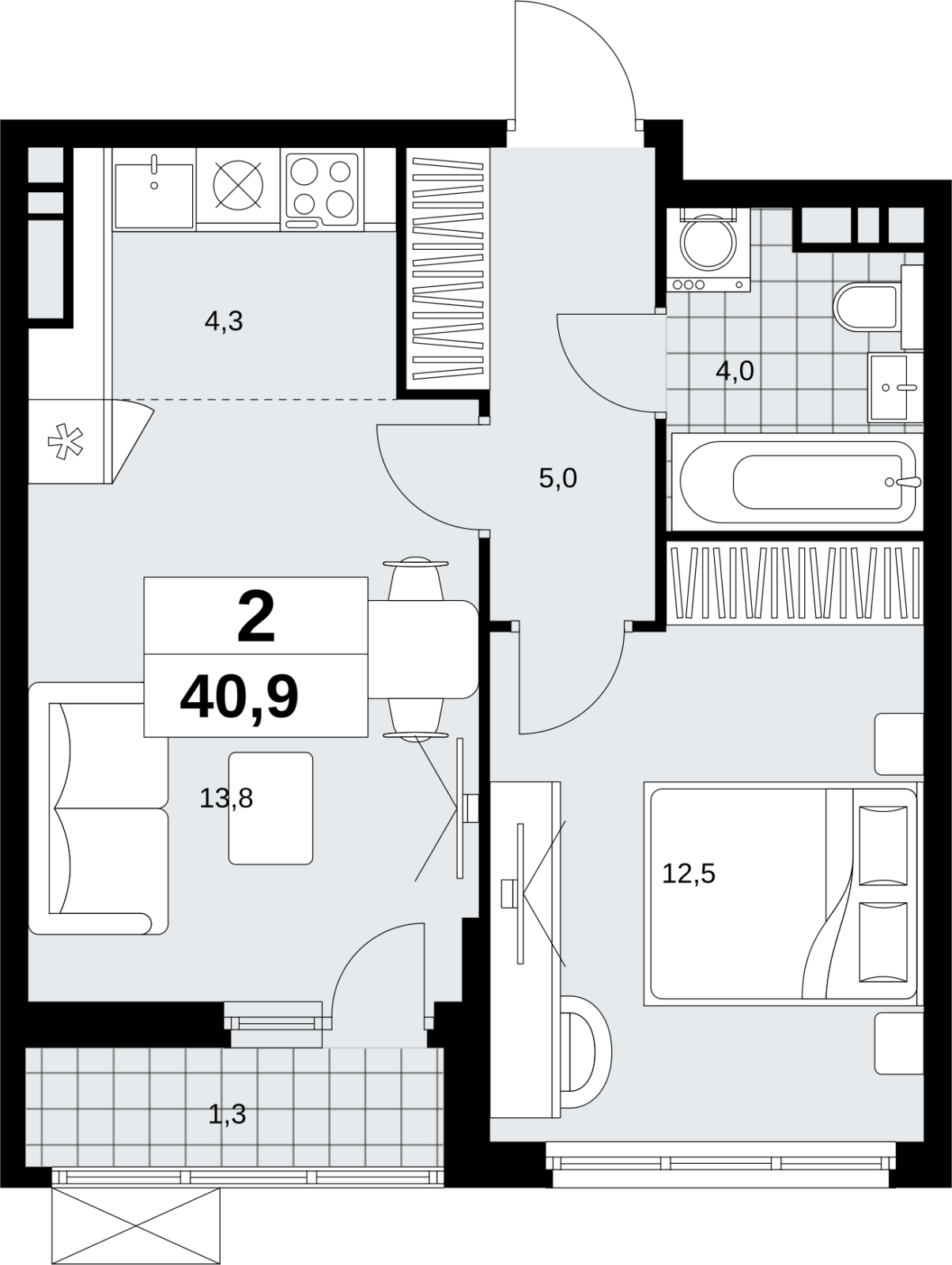 2-комнатная квартира в ЖК Скандинавия на 9 этаже в 2 секции. Сдача в 4 кв. 2026 г.