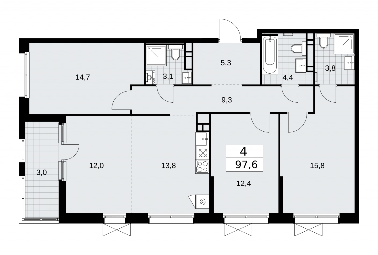 1-комнатная квартира в ЖК Скандинавия на 8 этаже в 3 секции. Сдача в 2 кв. 2026 г.