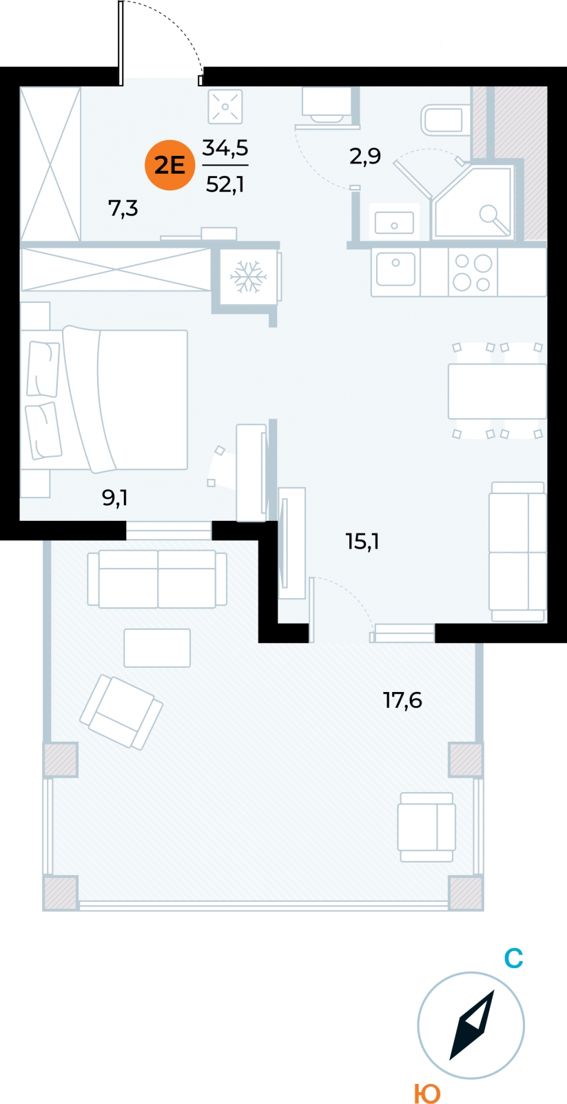 1-комнатная квартира (Студия) с отделкой в ЖК PLUS Пулковский на 3 этаже в 1 секции. Сдача в 4 кв. 2025 г.