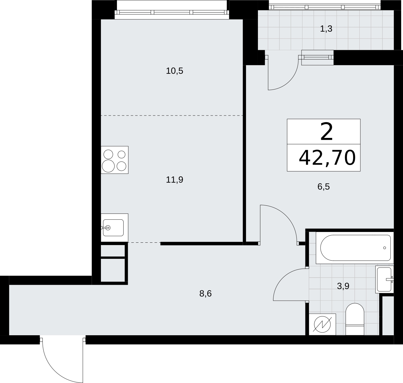 2-комнатная квартира с отделкой в ЖК ERA на 29 этаже в 1 секции. Сдача в 3 кв. 2026 г.