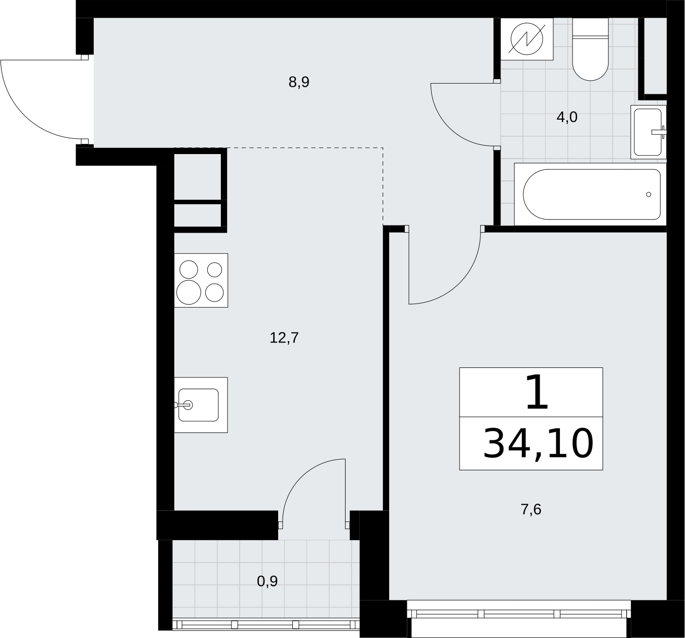 1-комнатная квартира (Студия) с отделкой в ЖК Квартал Метроном на 9 этаже в 3 секции. Сдача в 3 кв. 2026 г.