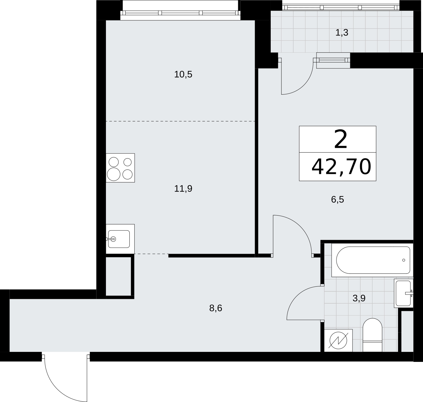 2-комнатная квартира с отделкой в ЖК Квартал Метроном на 14 этаже в 7 секции. Сдача в 3 кв. 2026 г.