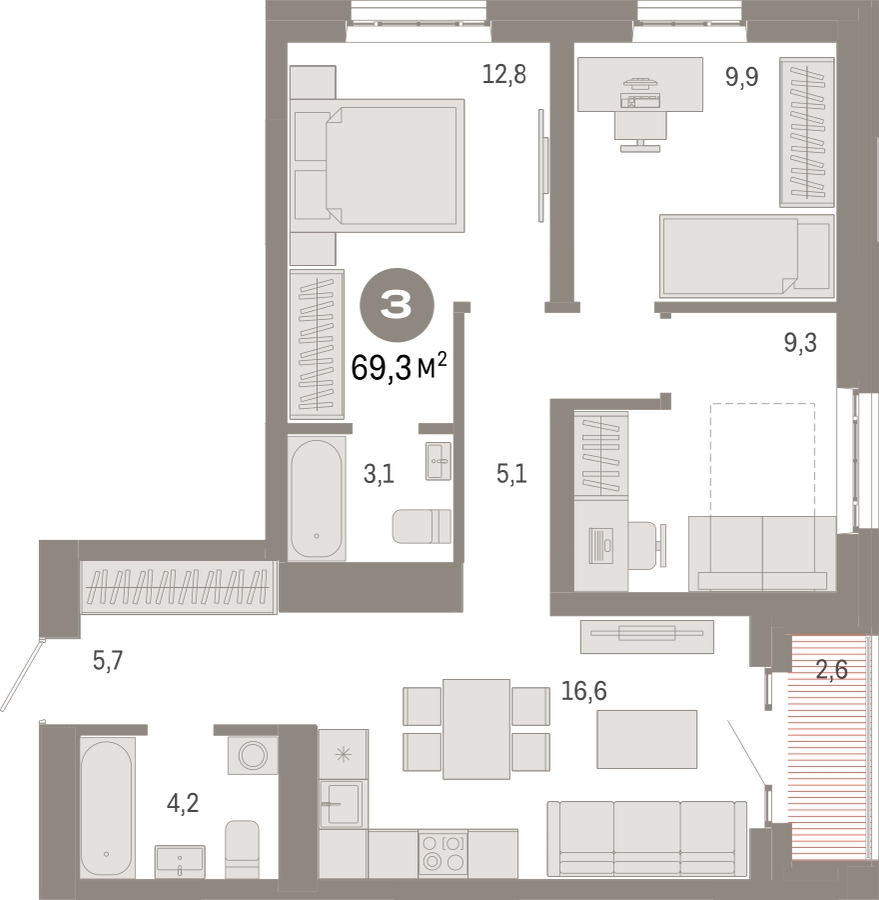 3-комнатная квартира с отделкой в ЖК Квартал Метроном на 23 этаже в 1 секции. Сдача в 3 кв. 2026 г.