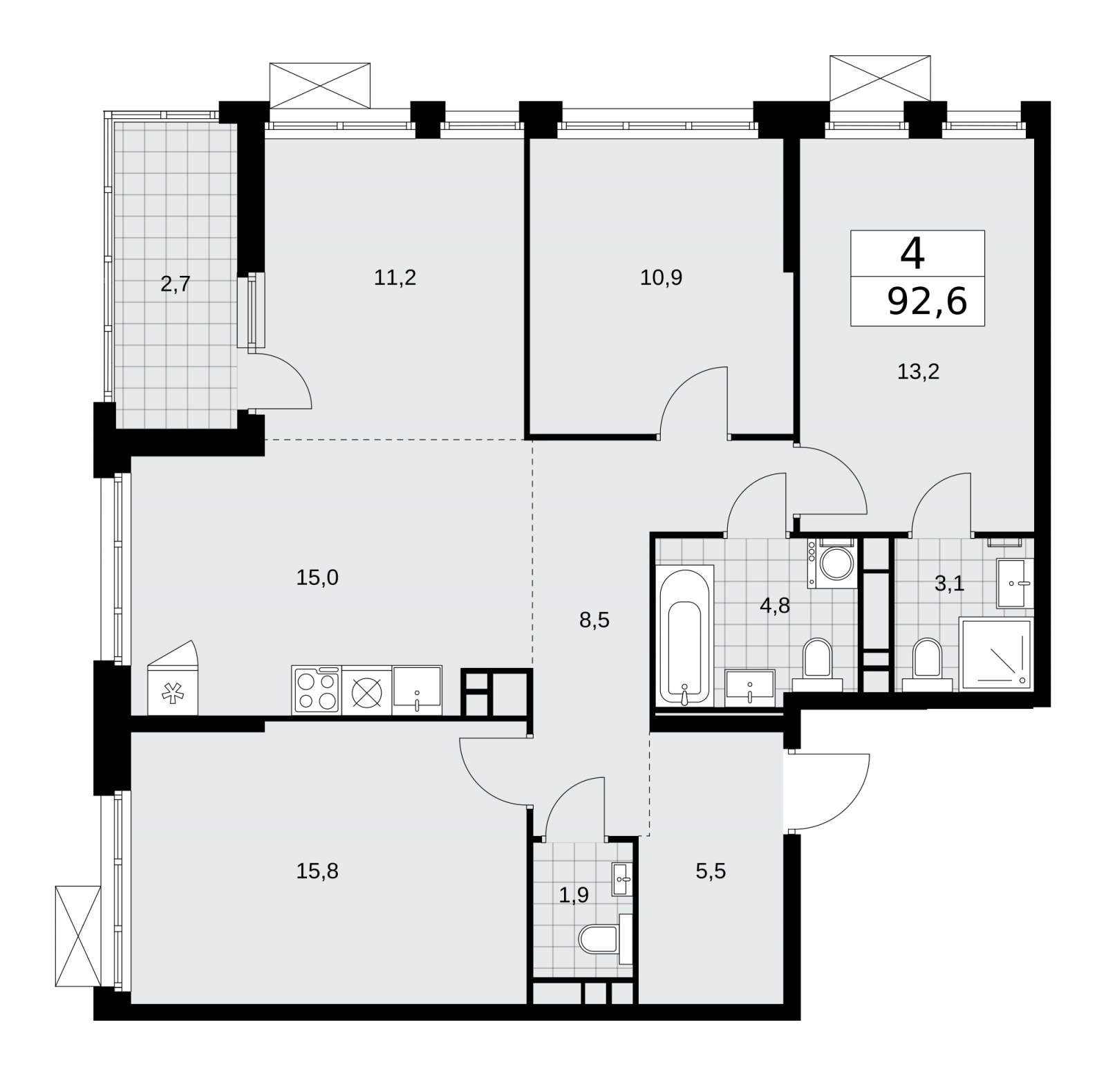 1-комнатная квартира в ЖК Скандинавия на 4 этаже в 3 секции. Сдача в 2 кв. 2026 г.