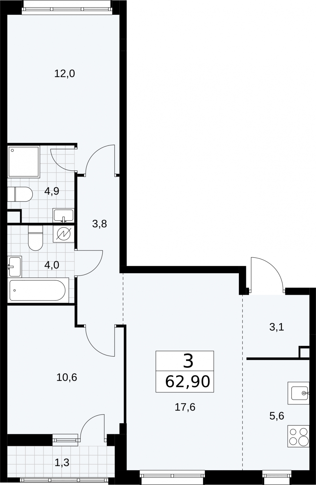 1-комнатная квартира (Студия) с отделкой в ЖК Квартал Метроном на 23 этаже в 1 секции. Сдача в 3 кв. 2026 г.