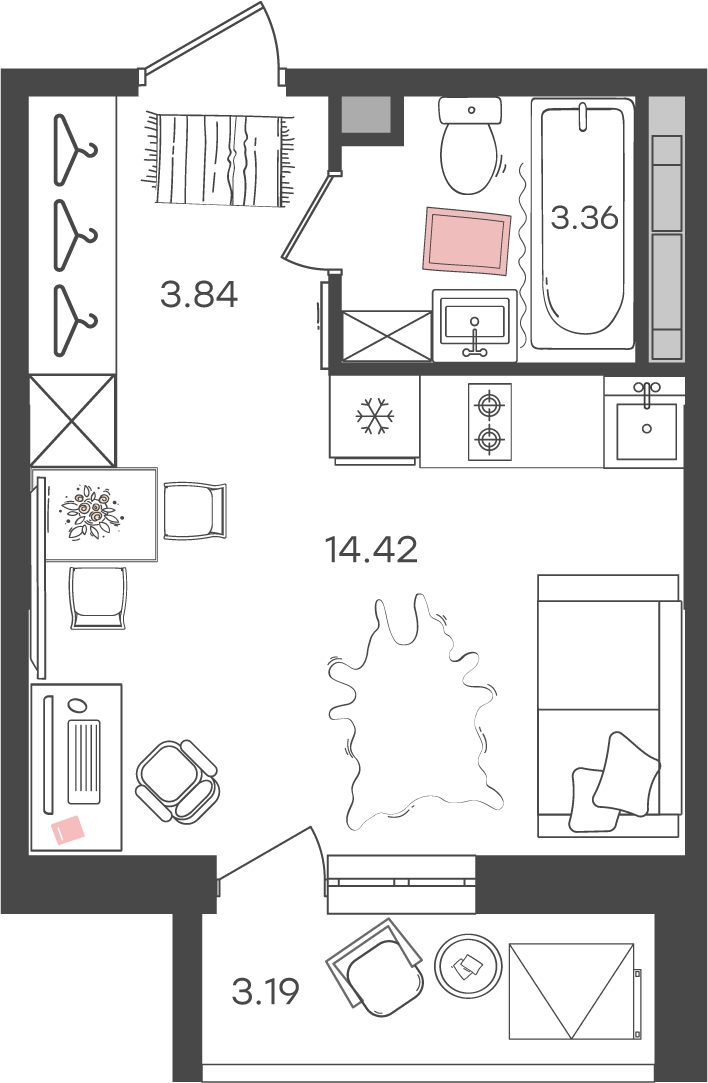 2-комнатная квартира в ЖК Дом Дау на 53 этаже в 1 секции. Сдача в 2 кв. 2027 г.