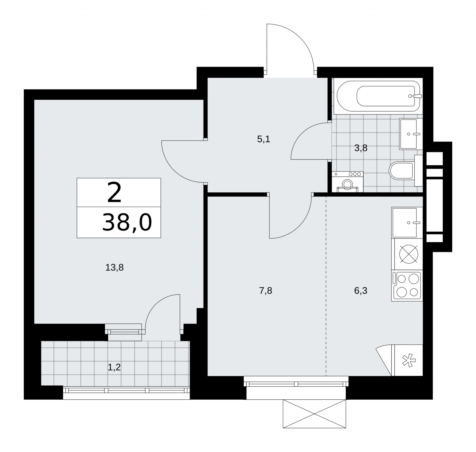 1-комнатная квартира (Студия) в ЖК Скандинавия на 2 этаже в 4 секции. Сдача в 2 кв. 2026 г.