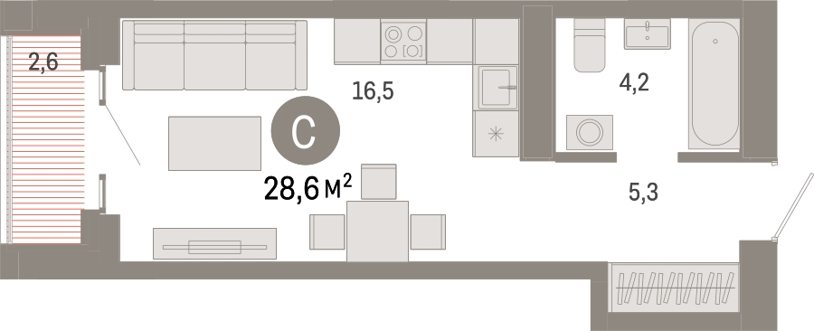 2-комнатная квартира в ЖК Родные кварталы на 5 этаже в 8 секции. Сдача в 3 кв. 2026 г.