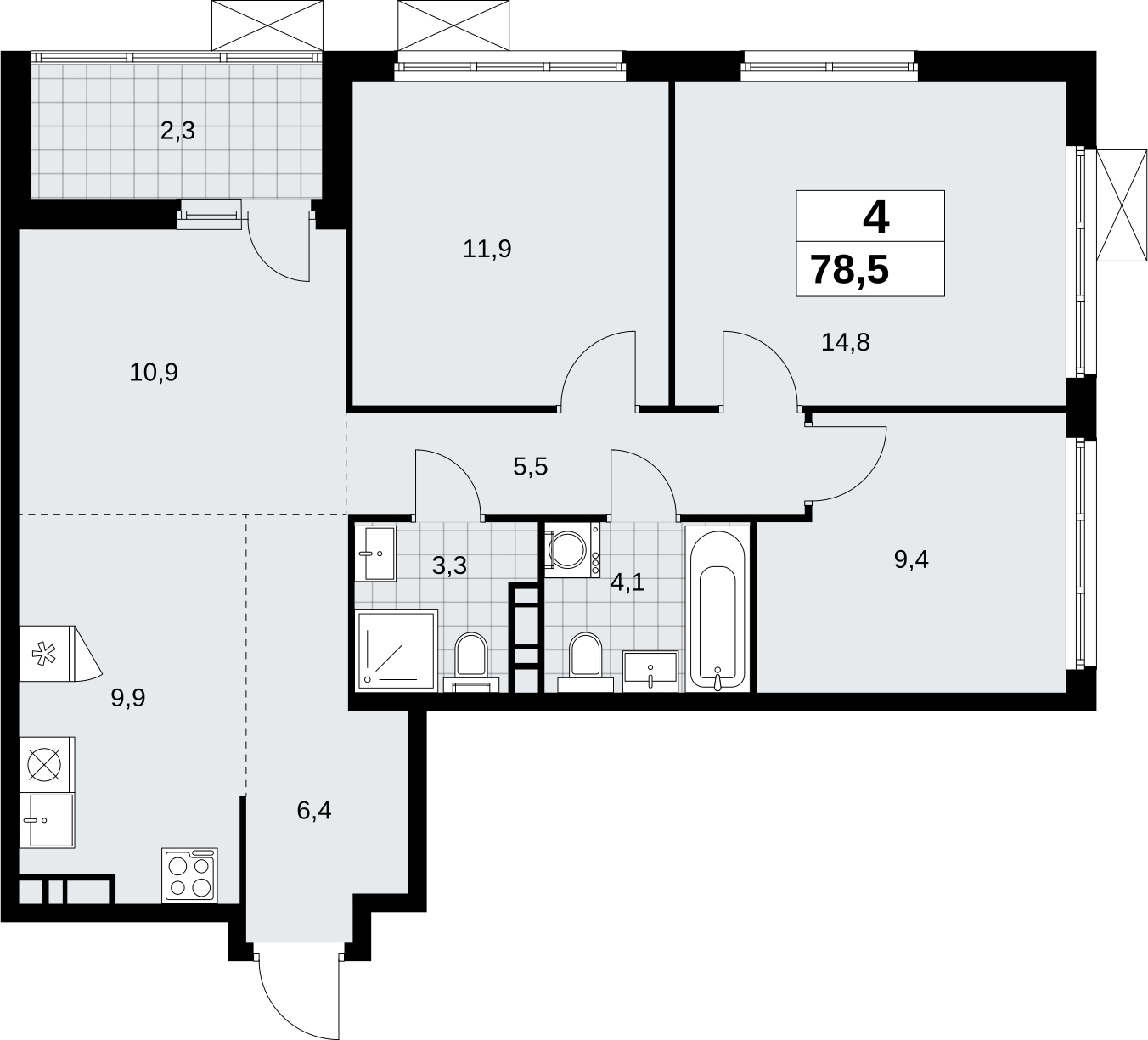 1-комнатная квартира в ЖК Скандинавия на 12 этаже в 4 секции. Сдача в 2 кв. 2026 г.