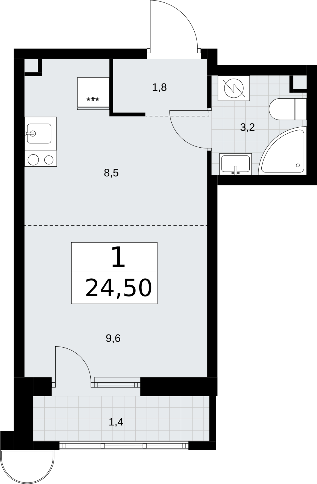 1-комнатная квартира (Студия) с отделкой в ЖК Квартал Метроном на 22 этаже в 1 секции. Сдача в 3 кв. 2026 г.