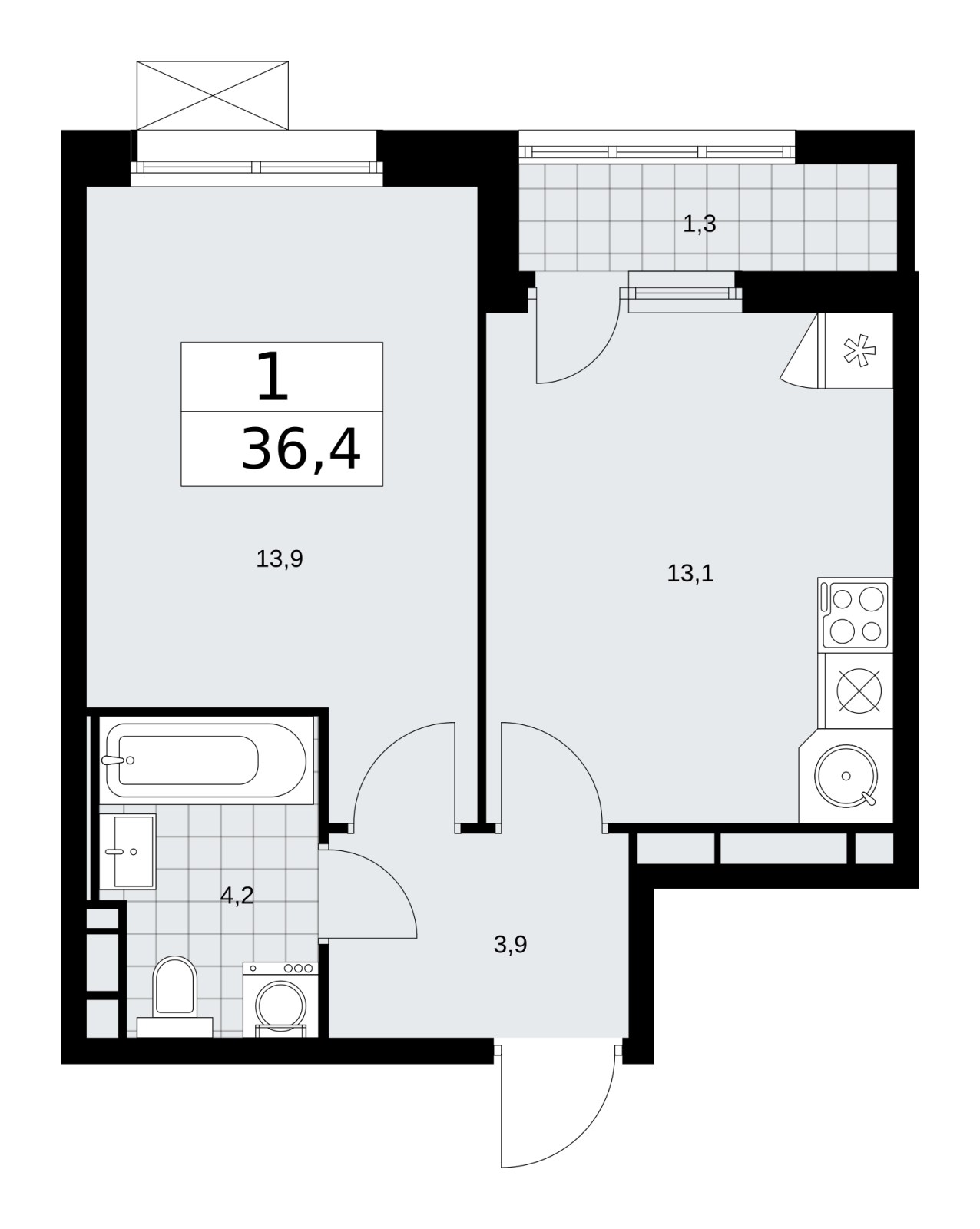 1-комнатная квартира (Студия) в ЖК Скандинавия на 3 этаже в 4 секции. Сдача в 2 кв. 2026 г.