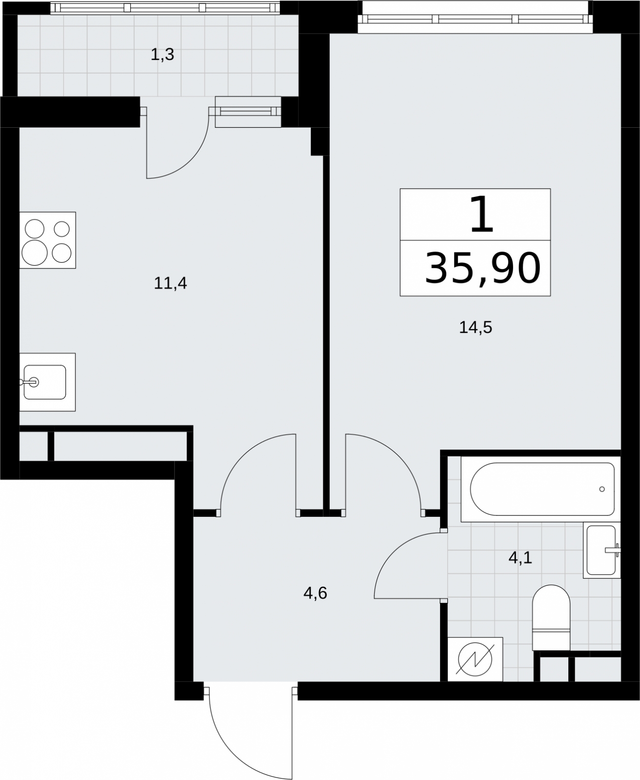 2-комнатная квартира в ЖК Тринити-2 на 13 этаже в 1 секции. Сдача в 3 кв. 2023 г.