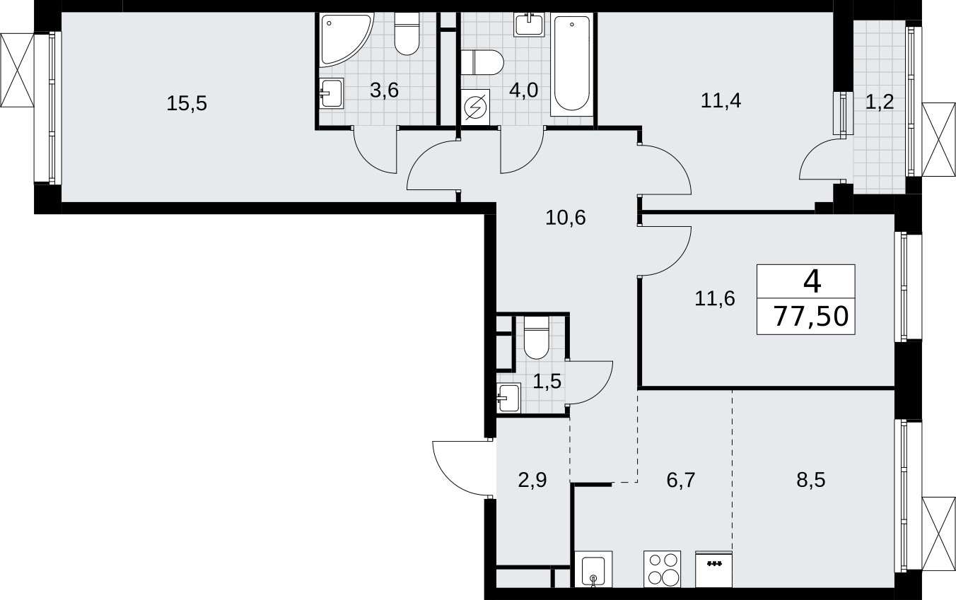 2-комнатная квартира в ЖК Дом Дау на 46 этаже в 1 секции. Сдача в 2 кв. 2027 г.