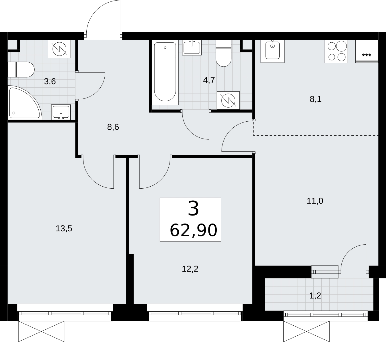 2-комнатная квартира в ЖК Дом Дау на 59 этаже в 1 секции. Сдача в 2 кв. 2027 г.
