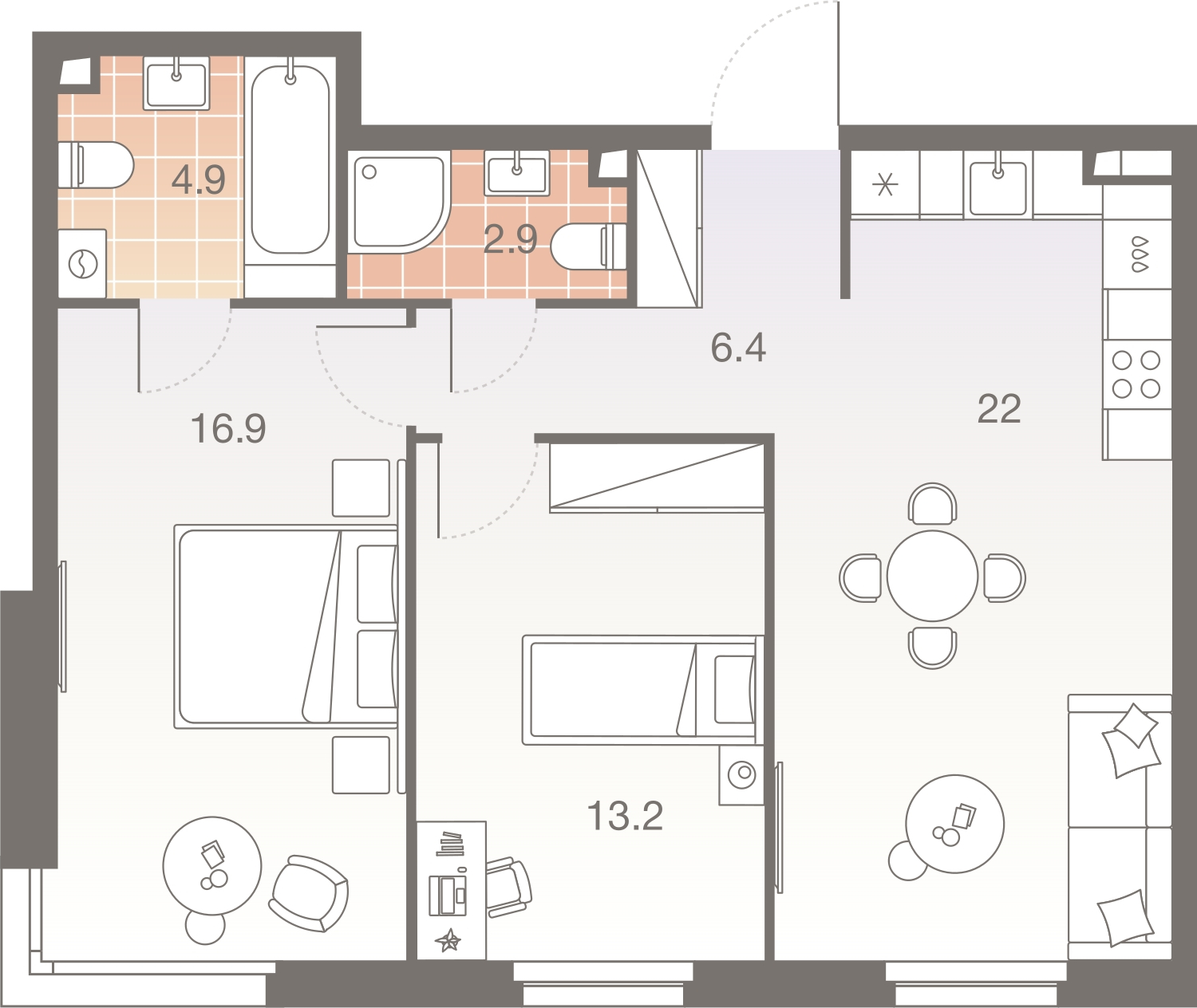 3-комнатная квартира с отделкой в ЖК Квартал Метроном на 4 этаже в 2 секции. Сдача в 3 кв. 2026 г.