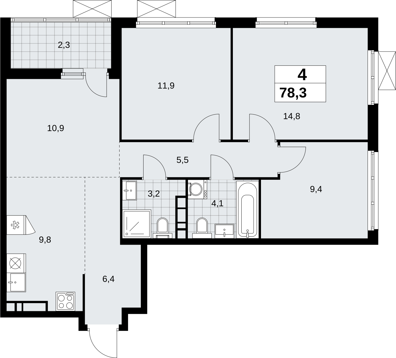 5-комнатная квартира в ЖК Скандинавия на 3 этаже в 1 секции. Сдача в 2 кв. 2026 г.
