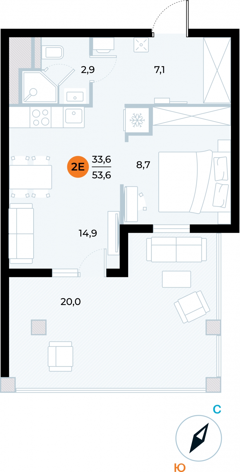 2-комнатная квартира в ЖК Тринити-2 на 31 этаже в 5 секции. Сдача в 3 кв. 2023 г.