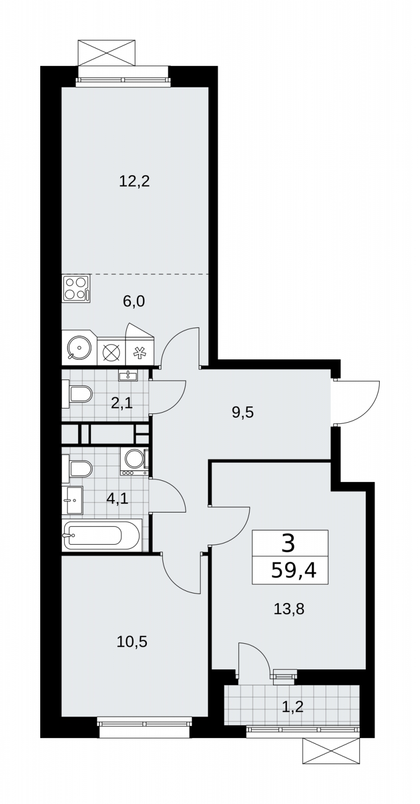 2-комнатная квартира в ЖК Скандинавия на 3 этаже в 4 секции. Сдача в 2 кв. 2026 г.