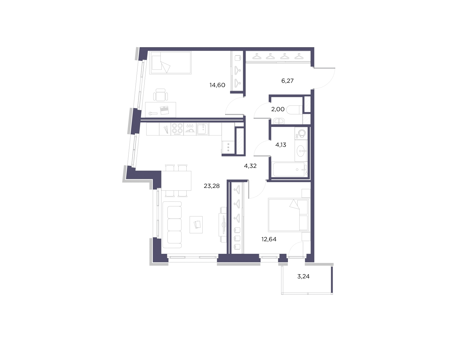 2-комнатная квартира с отделкой в ЖК Родные кварталы на 4 этаже в 7 секции. Сдача в 4 кв. 2026 г.