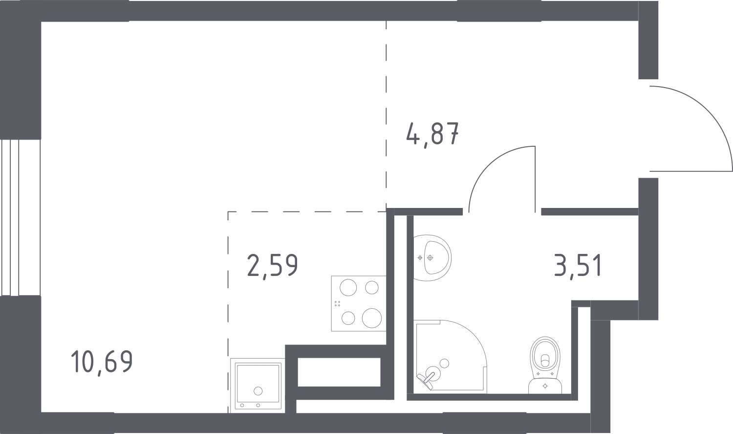 2-комнатная квартира в ЖК Urman City на 7 этаже в 1 секции. Сдача в 2 кв. 2026 г.